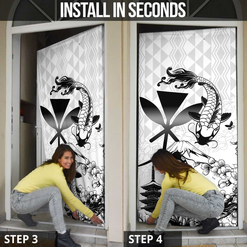 Japan And Hawaii Door Cover Sakura Koi Fish Hawaiian Lei Kanaka - Polynesian Pride