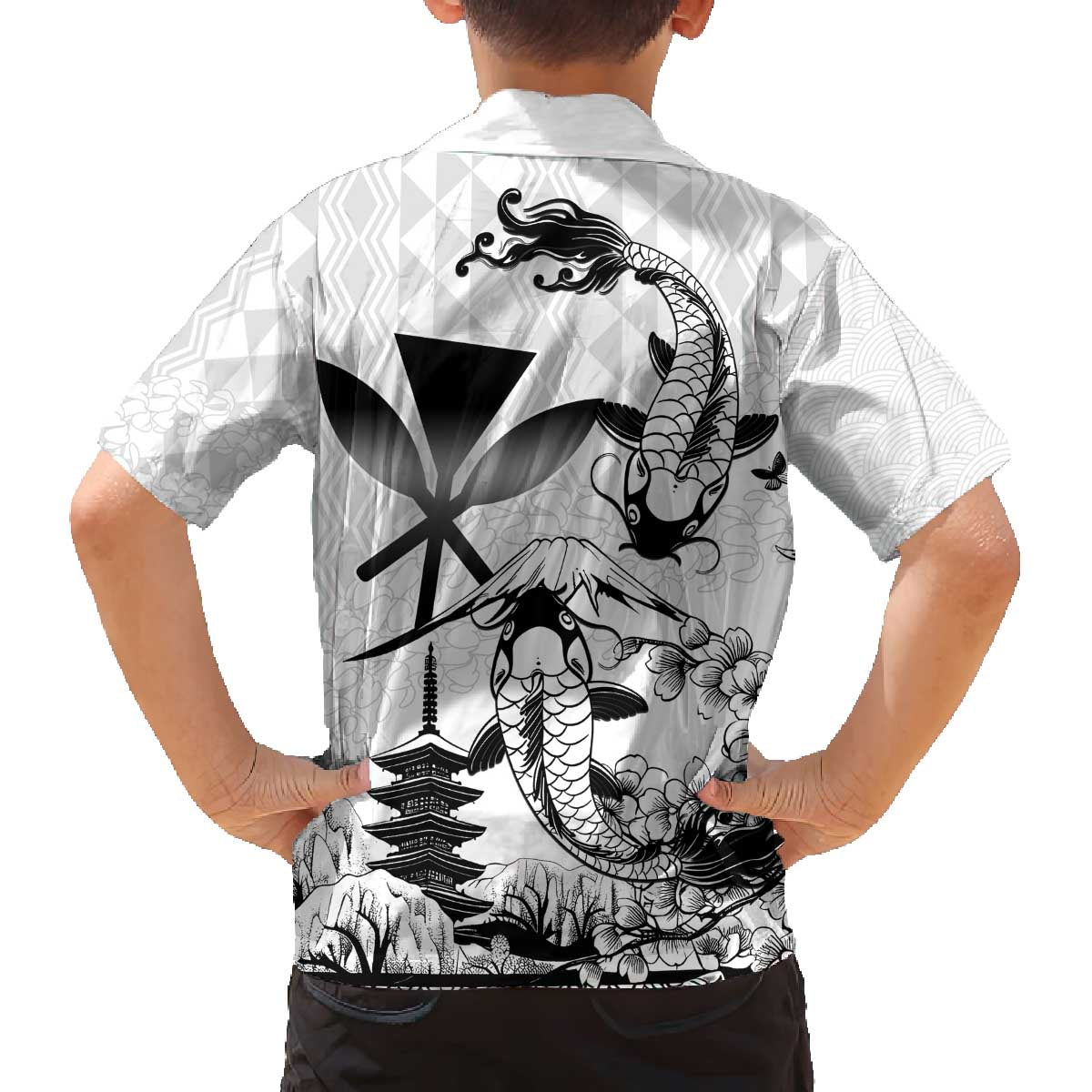 Japan And Hawaii Family Matching Off The Shoulder Long Sleeve Dress and Hawaiian Shirt Sakura Koi Fish Hawaiian Lei Kanaka - Polynesian Pride