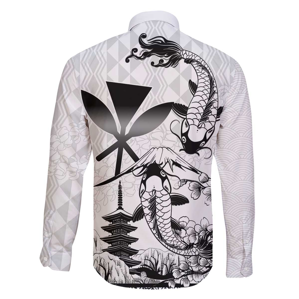 Japan And Hawaii Family Matching Off The Shoulder Long Sleeve Dress and Hawaiian Shirt Sakura Koi Fish Hawaiian Lei Kanaka - Polynesian Pride