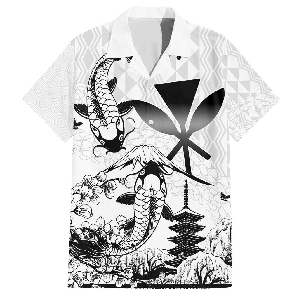 Japan And Hawaii Family Matching Off Shoulder Maxi Dress and Hawaiian Shirt Sakura Koi Fish Hawaiian Lei Kanaka LT14 Dad's Shirt - Short Sleeve White - Polynesian Pride