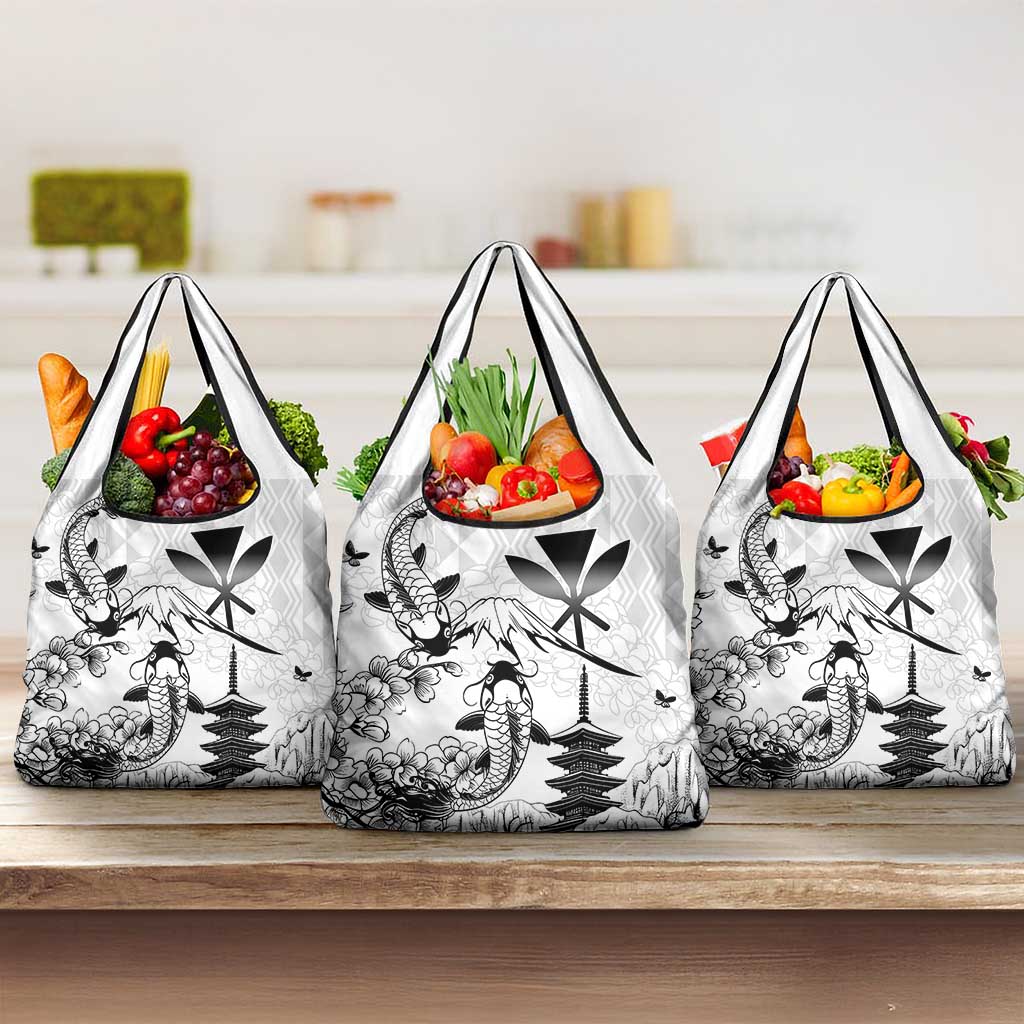 Japan And Hawaii Grocery Bag Sakura Koi Fish Hawaiian Lei Kanaka - Polynesian Pride
