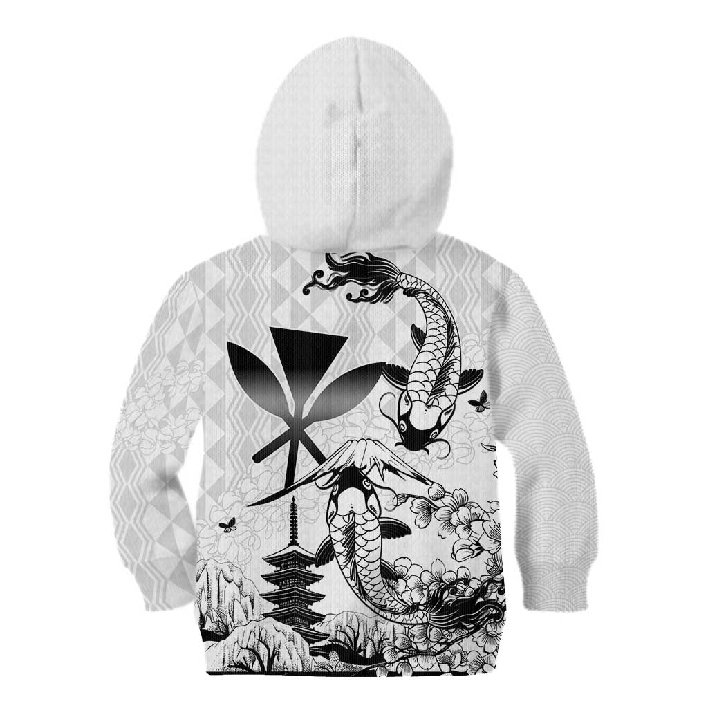 Japan And Hawaii Kid Hoodie Sakura Koi Fish Hawaiian Lei Kanaka - Polynesian Pride