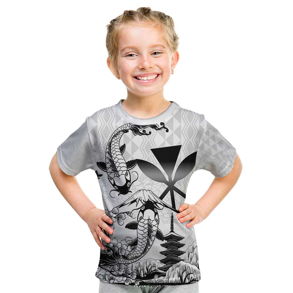 Japan And Hawaii Kid T Shirt Sakura Koi Fish Hawaiian Lei Kanaka - Polynesian Pride