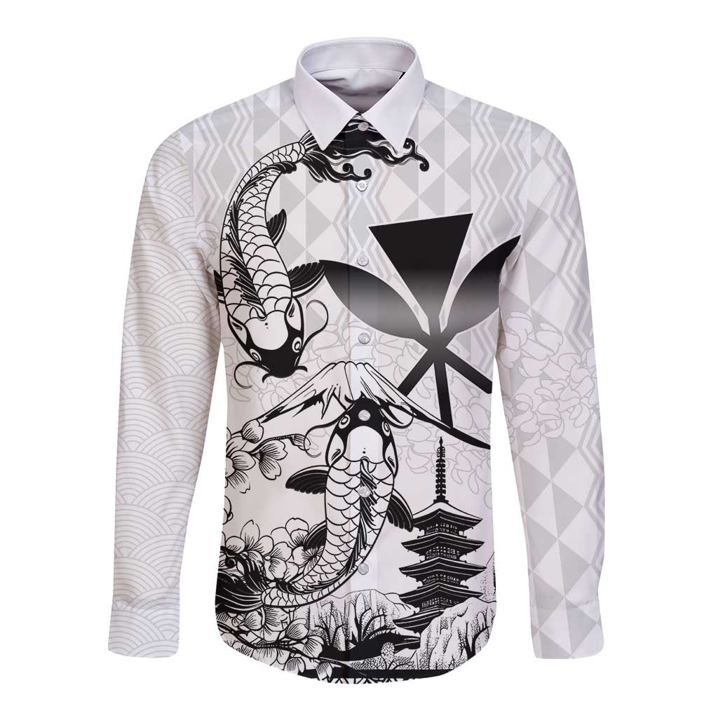 Japan And Hawaii Long Sleeve Button Shirt Sakura Koi Fish Hawaiian Lei Kanaka - Polynesian Pride