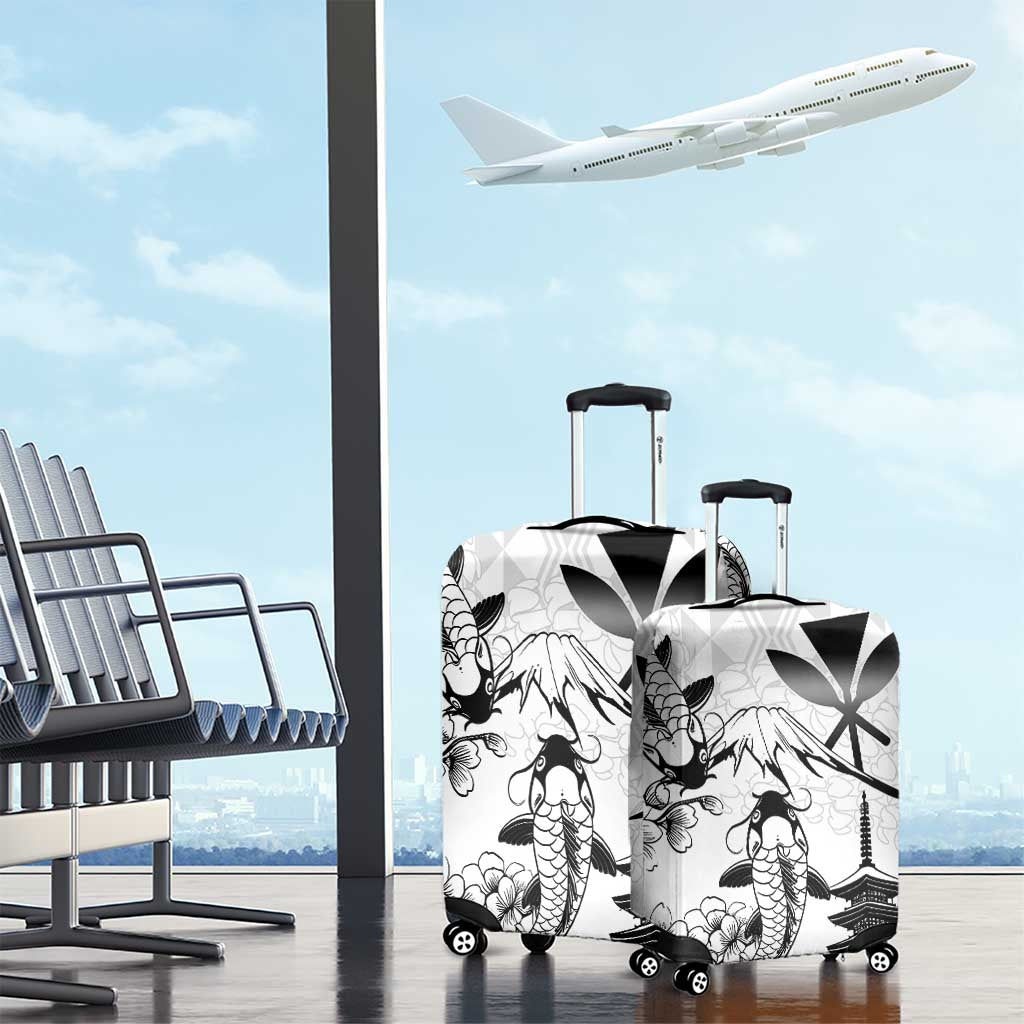 Japan And Hawaii Luggage Cover Sakura Koi Fish Hawaiian Lei Kanaka - Polynesian Pride