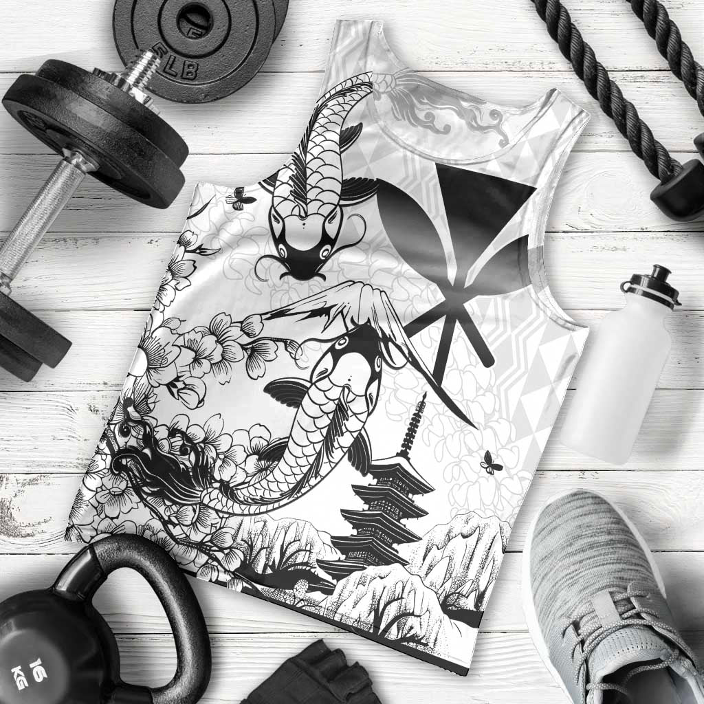 Japan And Hawaii Men Tank Top Sakura Koi Fish Hawaiian Lei Kanaka - Polynesian Pride