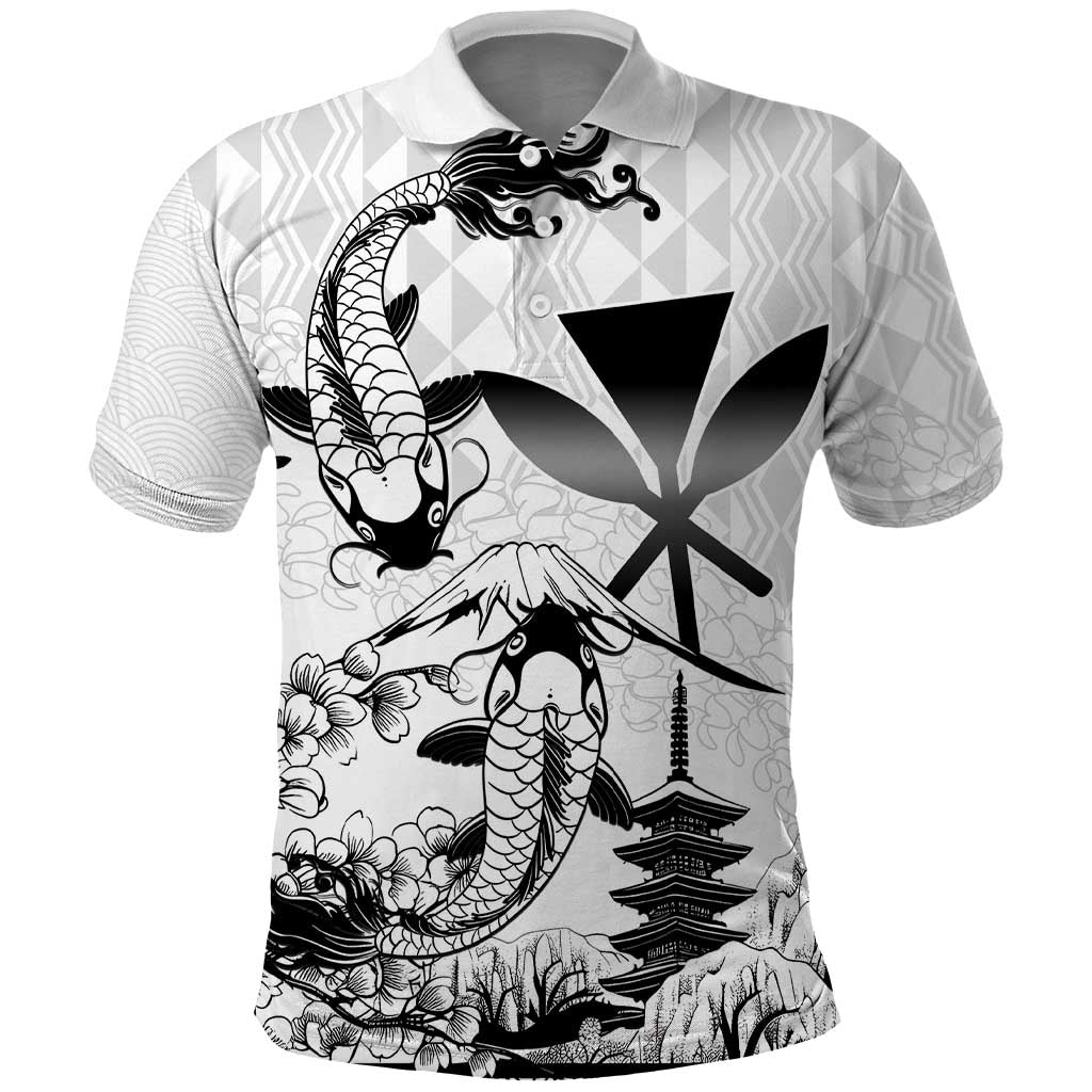 Japan And Hawaii Polo Shirt Sakura Koi Fish Hawaiian Lei Kanaka LT14 White - Polynesian Pride