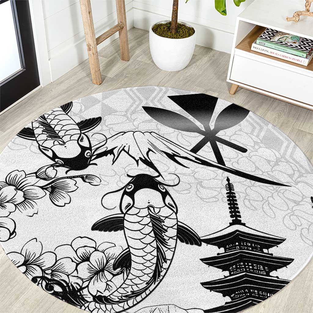 Japan And Hawaii Round Carpet Sakura Koi Fish Hawaiian Lei Kanaka - Polynesian Pride