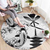 Japan And Hawaii Round Carpet Sakura Koi Fish Hawaiian Lei Kanaka - Polynesian Pride