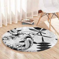 Japan And Hawaii Round Carpet Sakura Koi Fish Hawaiian Lei Kanaka - Polynesian Pride