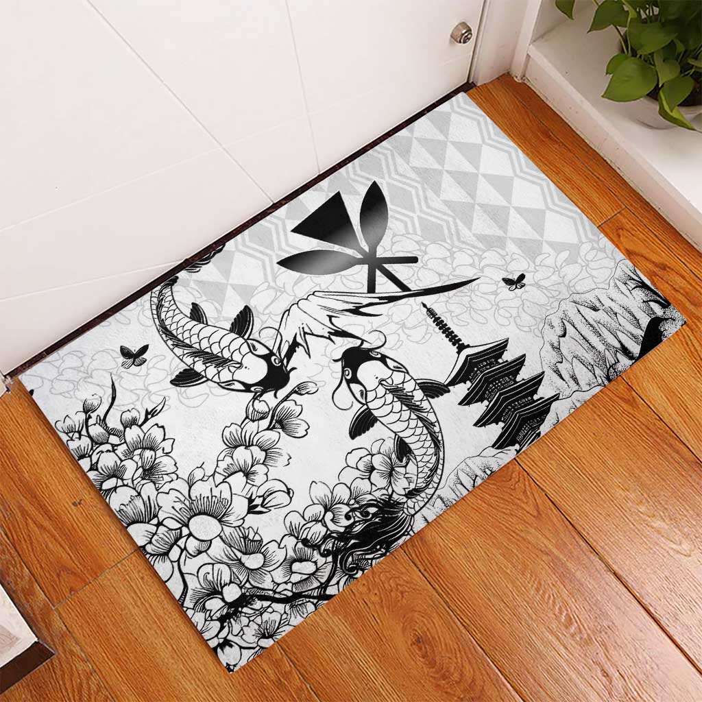 Japan And Hawaii Rubber Doormat Sakura Koi Fish Hawaiian Lei Kanaka - Polynesian Pride