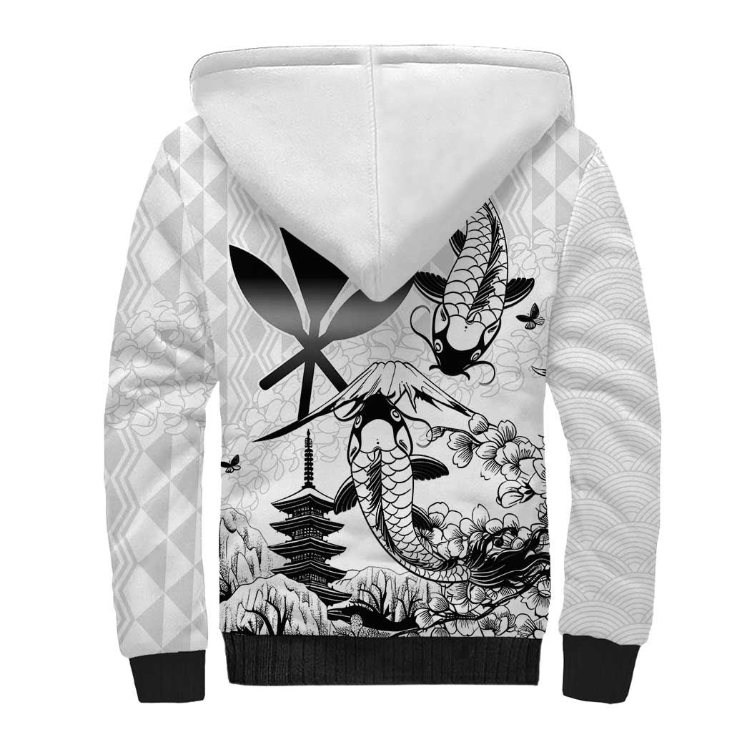 Japan And Hawaii Sherpa Hoodie Sakura Koi Fish Hawaiian Lei Kanaka - Polynesian Pride