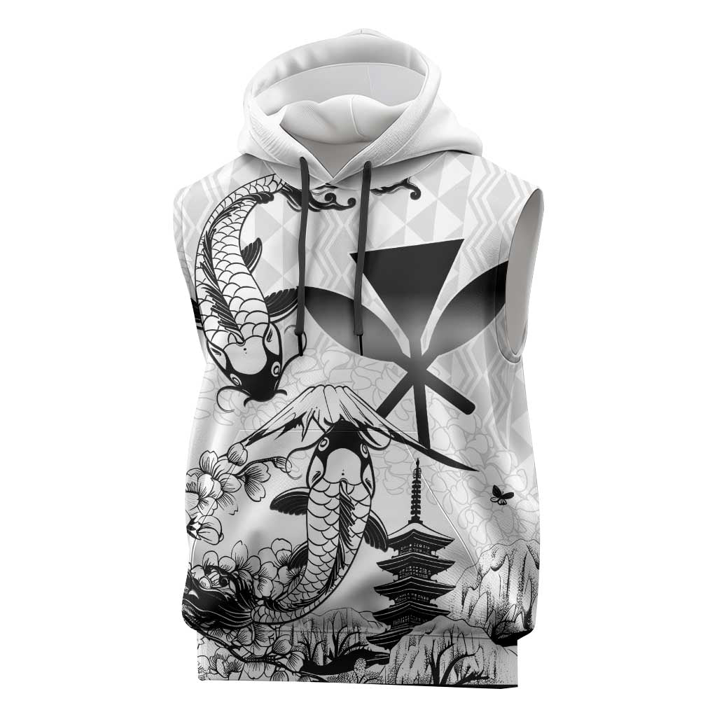 Japan And Hawaii Sleeveless Hoodie Sakura Koi Fish Hawaiian Lei Kanaka - Polynesian Pride
