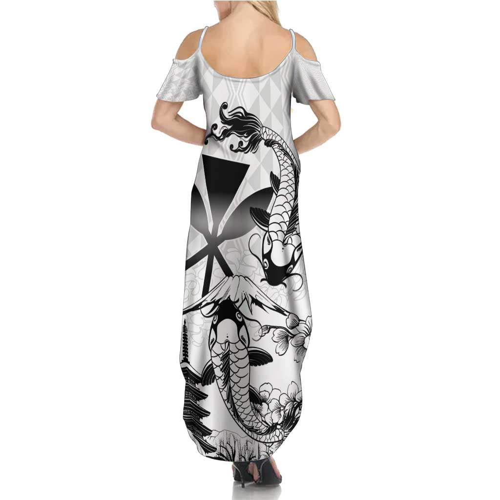 Japan And Hawaii Summer Maxi Dress Sakura Koi Fish Hawaiian Lei Kanaka - Polynesian Pride