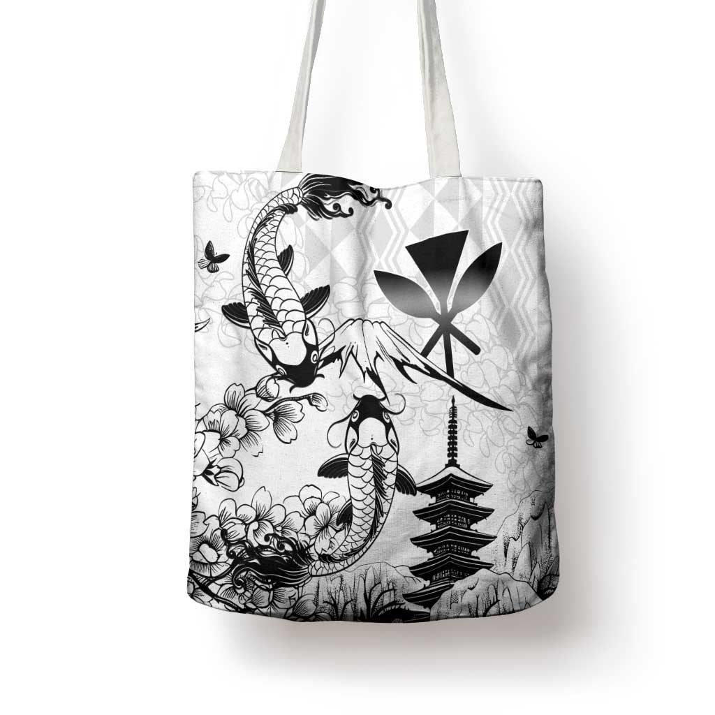 Japan And Hawaii Tote Bag Sakura Koi Fish Hawaiian Lei Kanaka - Polynesian Pride