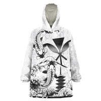 Japan And Hawaii Wearable Blanket Hoodie Sakura Koi Fish Hawaiian Lei Kanaka - Polynesian Pride