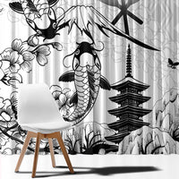 Japan And Hawaii Window Curtain Sakura Koi Fish Hawaiian Lei Kanaka - Polynesian Pride