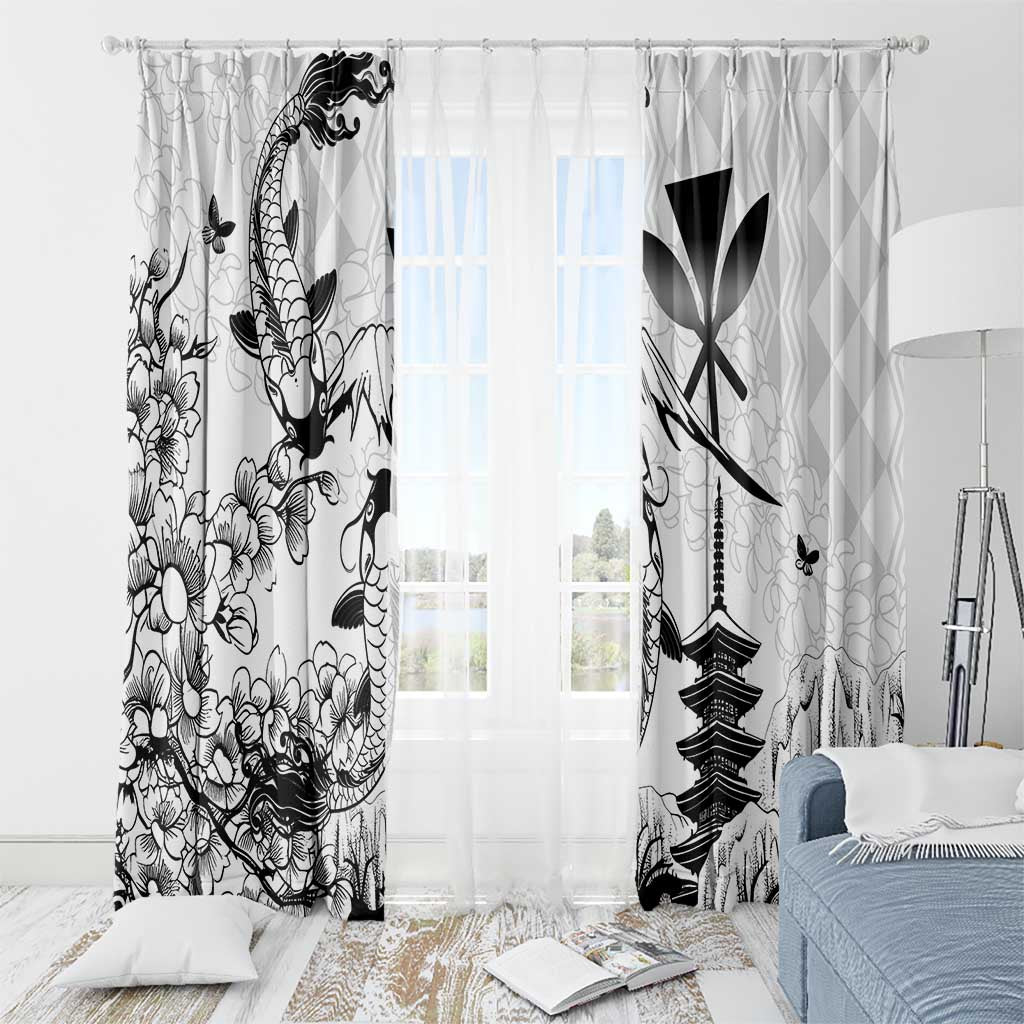 Japan And Hawaii Window Curtain Sakura Koi Fish Hawaiian Lei Kanaka - Polynesian Pride