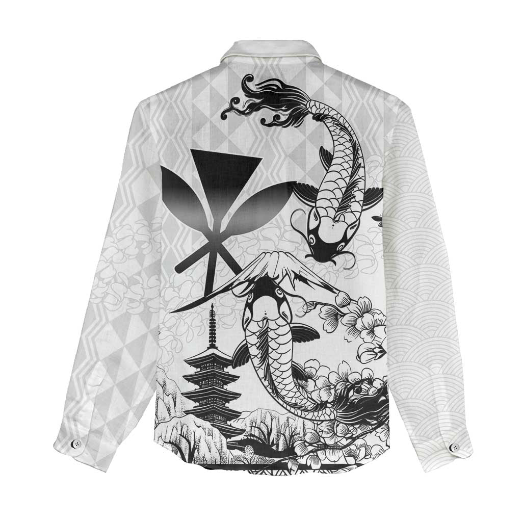 Japan And Hawaii Women Casual Shirt Sakura Koi Fish Hawaiian Lei Kanaka - Polynesian Pride