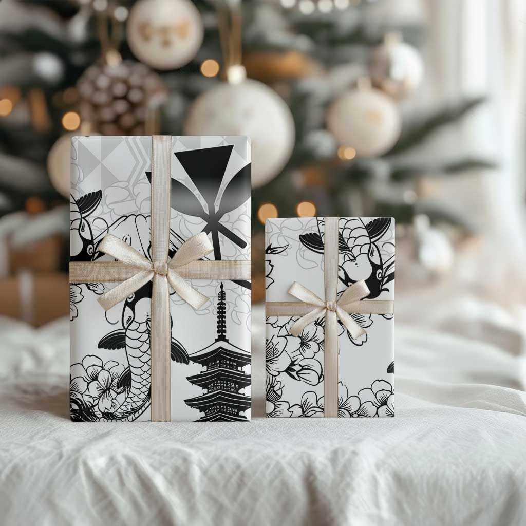 Japan And Hawaii Wrapping Paper Sakura Koi Fish Hawaiian Lei Kanaka - Polynesian Pride