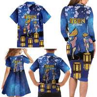 Japan Obon Festival Family Matching Long Sleeve Bodycon Dress and Hawaiian Shirt Sakura Lanterns With Bon Dance LT14 - Polynesian Pride