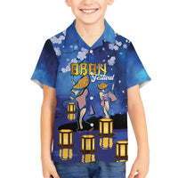 Japan Obon Festival Family Matching Long Sleeve Bodycon Dress and Hawaiian Shirt Sakura Lanterns With Bon Dance LT14 Son's Shirt Blue - Polynesian Pride