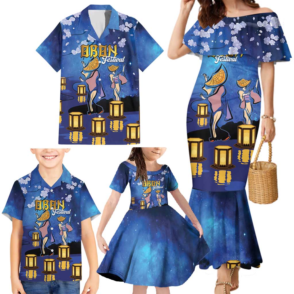 Japan Obon Festival Family Matching Mermaid Dress and Hawaiian Shirt Sakura Lanterns With Bon Dance LT14 - Polynesian Pride