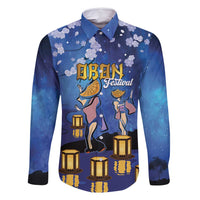 Japan Obon Festival Family Matching Mermaid Dress and Hawaiian Shirt Sakura Lanterns With Bon Dance LT14 Dad's Shirt - Long Sleeve Blue - Polynesian Pride