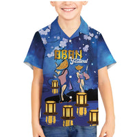 Japan Obon Festival Family Matching Mermaid Dress and Hawaiian Shirt Sakura Lanterns With Bon Dance LT14 Son's Shirt Blue - Polynesian Pride