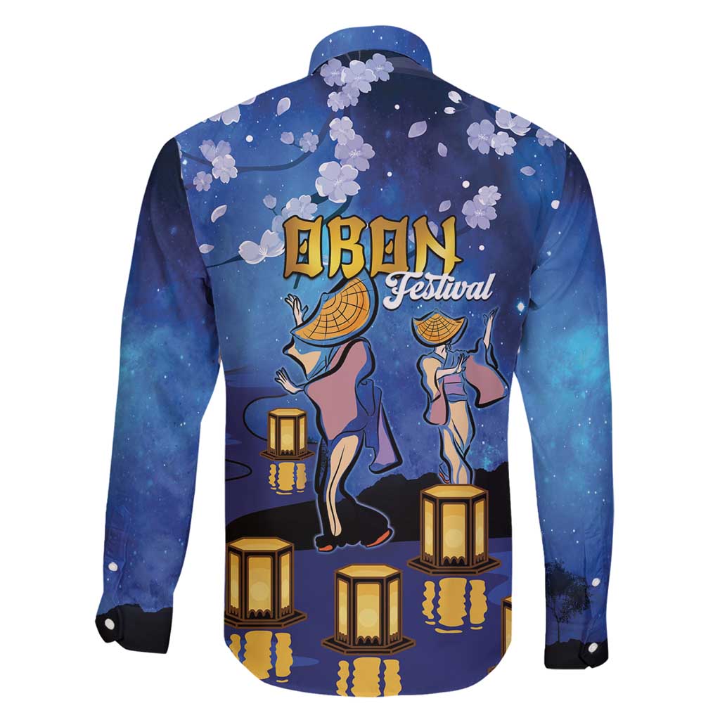 Japan Obon Festival Family Matching Off Shoulder Short Dress and Hawaiian Shirt Sakura Lanterns With Bon Dance - Polynesian Pride