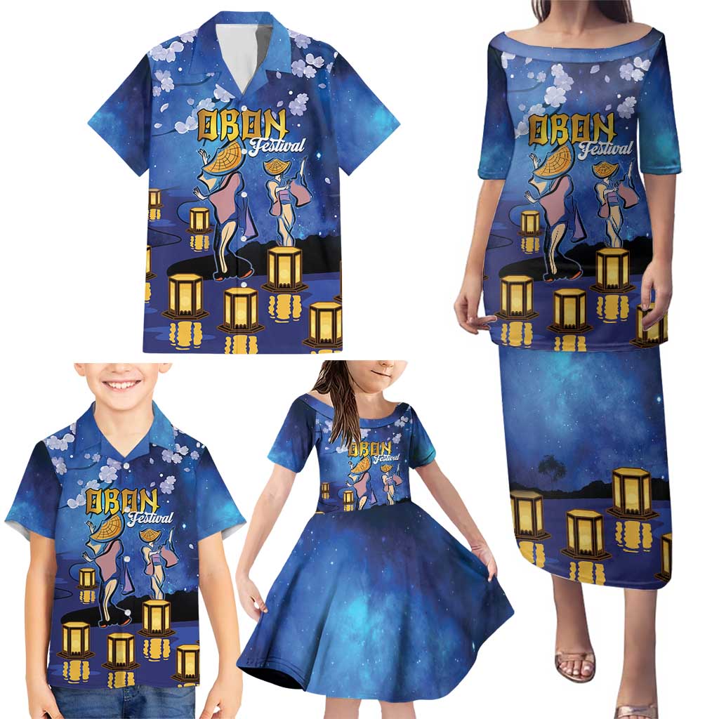 Japan Obon Festival Family Matching Puletasi and Hawaiian Shirt Sakura Lanterns With Bon Dance - Polynesian Pride