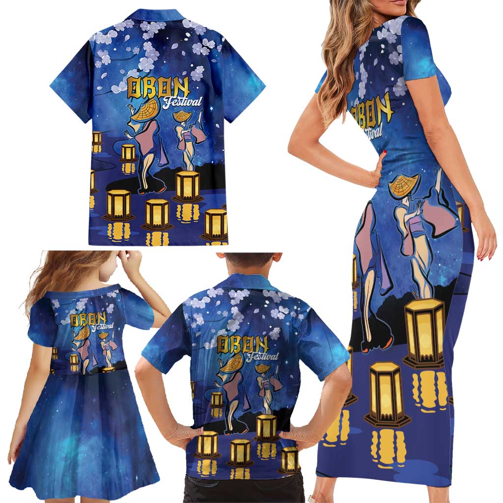 Japan Obon Festival Family Matching Short Sleeve Bodycon Dress and Hawaiian Shirt Sakura Lanterns With Bon Dance LT14 - Polynesian Pride
