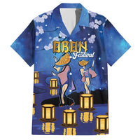 Japan Obon Festival Family Matching Short Sleeve Bodycon Dress and Hawaiian Shirt Sakura Lanterns With Bon Dance LT14 Dad's Shirt - Short Sleeve Blue - Polynesian Pride