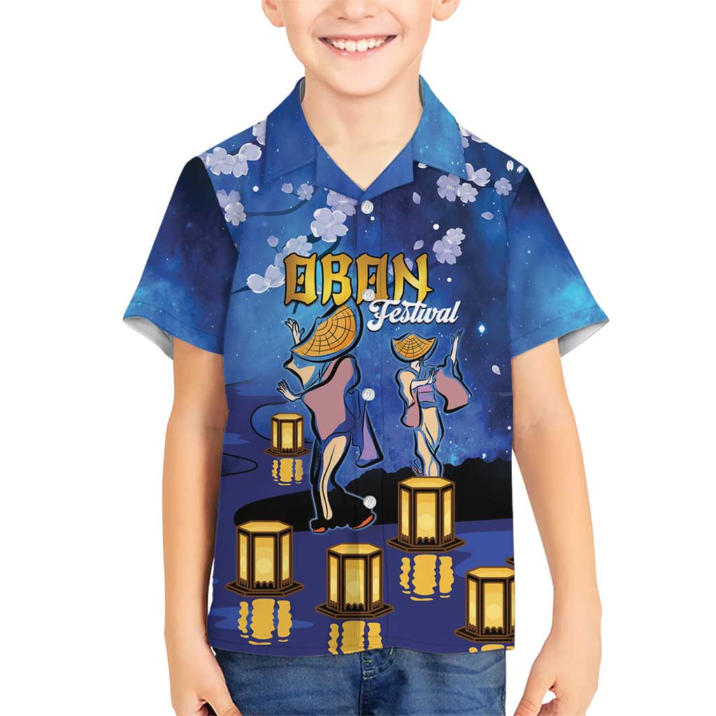 Japan Obon Festival Family Matching Short Sleeve Bodycon Dress and Hawaiian Shirt Sakura Lanterns With Bon Dance LT14 Son's Shirt Blue - Polynesian Pride