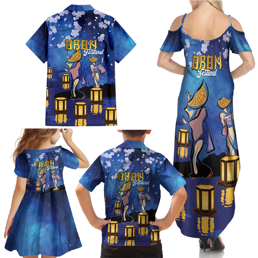 Japan Obon Festival Family Matching Summer Maxi Dress and Hawaiian Shirt Sakura Lanterns With Bon Dance - Polynesian Pride