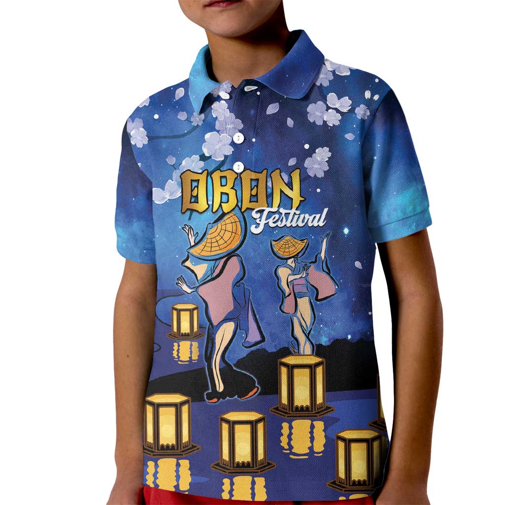 Japan Obon Festival Kid Polo Shirt Sakura Lanterns With Bon Dance - Polynesian Pride