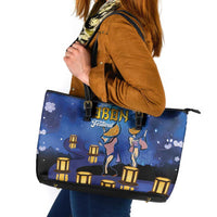 Japan Obon Festival Leather Tote Bag Sakura Lanterns With Bon Dance LT14 Blue - Polynesian Pride