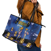 Japan Obon Festival Leather Tote Bag Sakura Lanterns With Bon Dance LT14 - Polynesian Pride