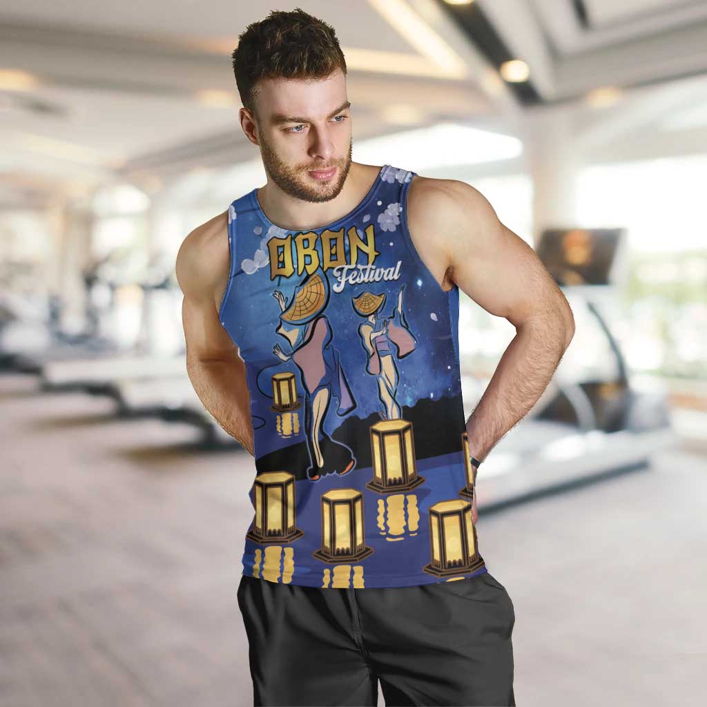 Japan Obon Festival Men Tank Top Sakura Lanterns With Bon Dance - Polynesian Pride