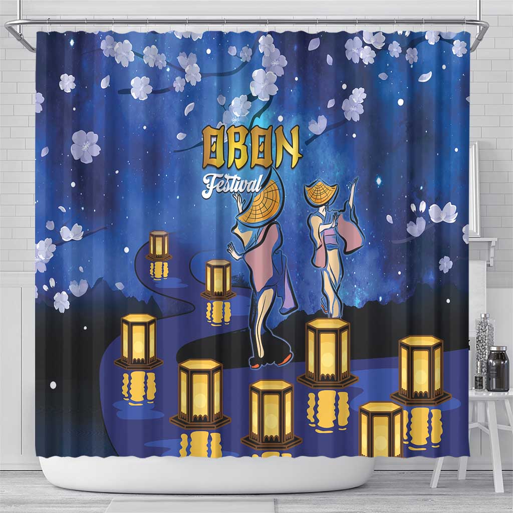 Japan Obon Festival Shower Curtain Sakura Lanterns With Bon Dance - Polynesian Pride