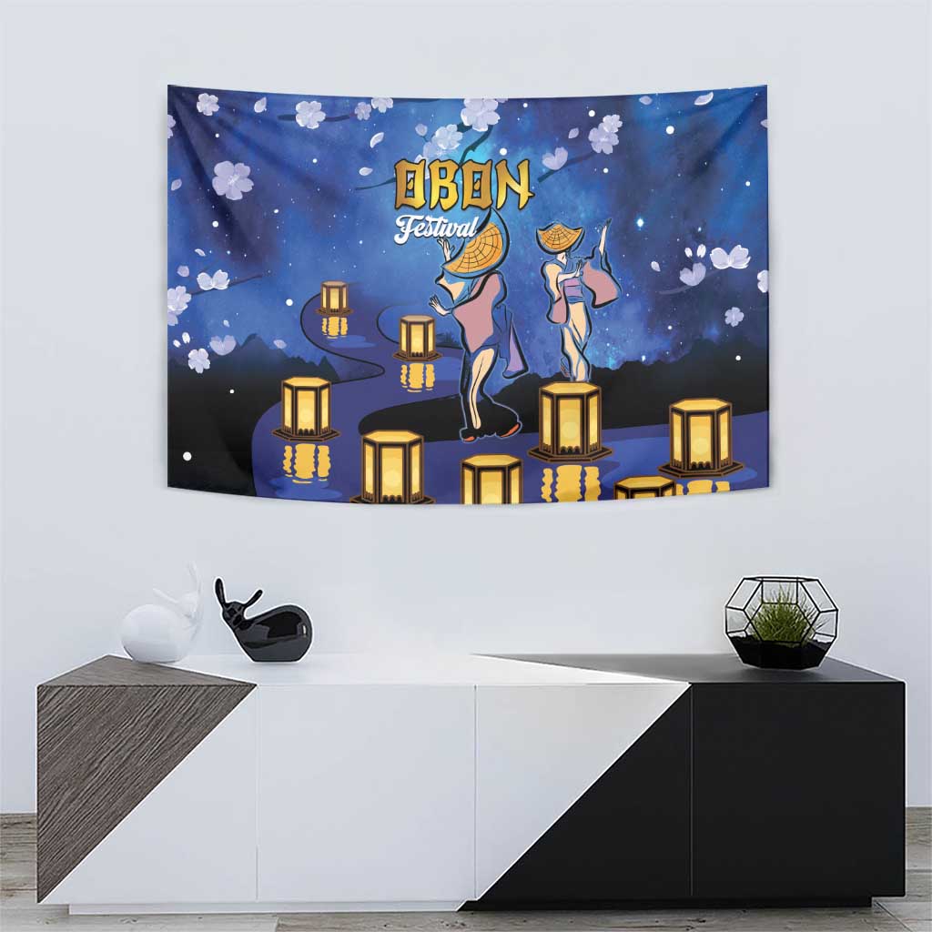 Japan Obon Festival Tapestry Sakura Lanterns With Bon Dance - Polynesian Pride