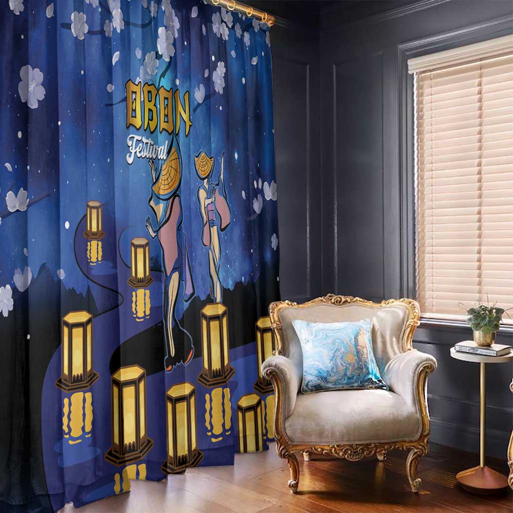 Japan Obon Festival Window Curtain Sakura Lanterns With Bon Dance - Polynesian Pride