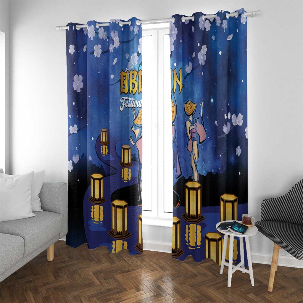 Japan Obon Festival Window Curtain Sakura Lanterns With Bon Dance - Polynesian Pride