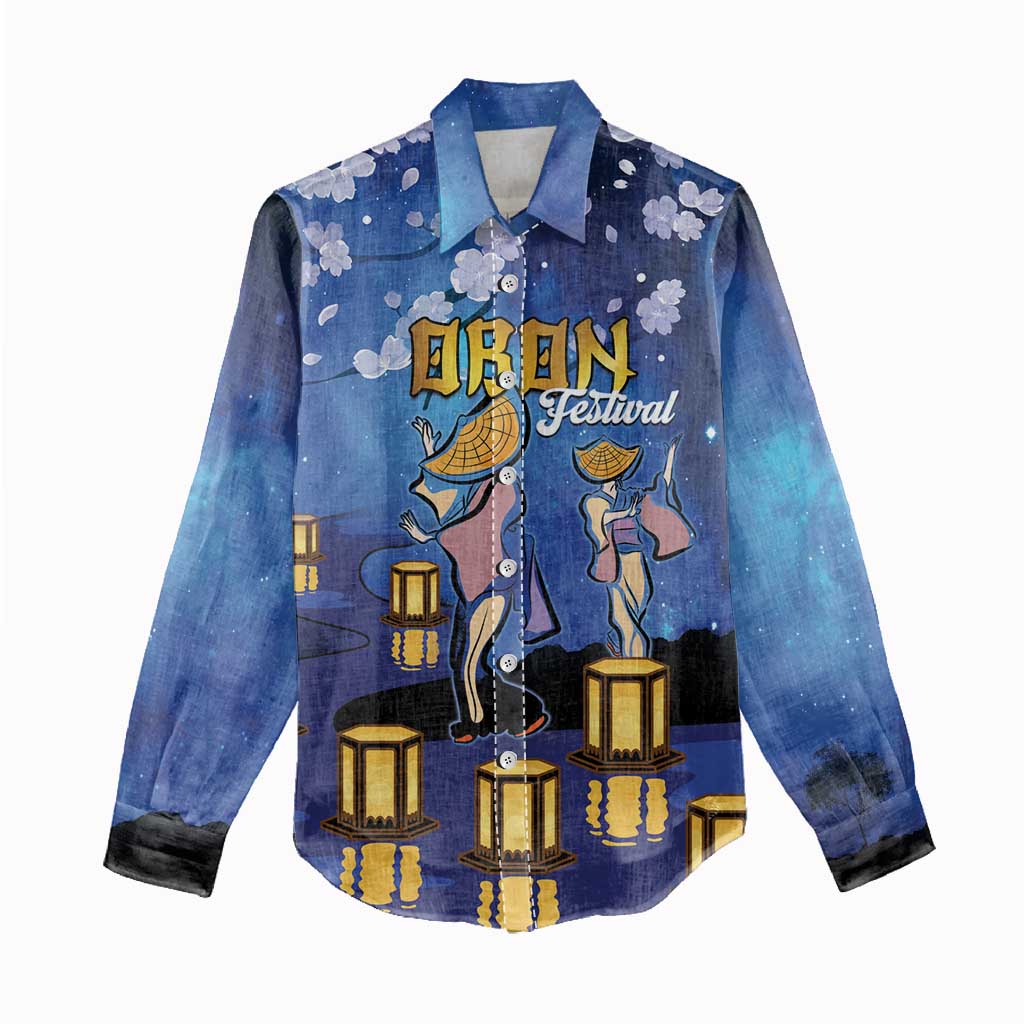 Japan Obon Festival Women Casual Shirt Sakura Lanterns With Bon Dance LT14 - Polynesian Pride