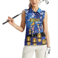 Japan Obon Festival Women Sleeveless Polo Shirt Sakura Lanterns With Bon Dance - Polynesian Pride