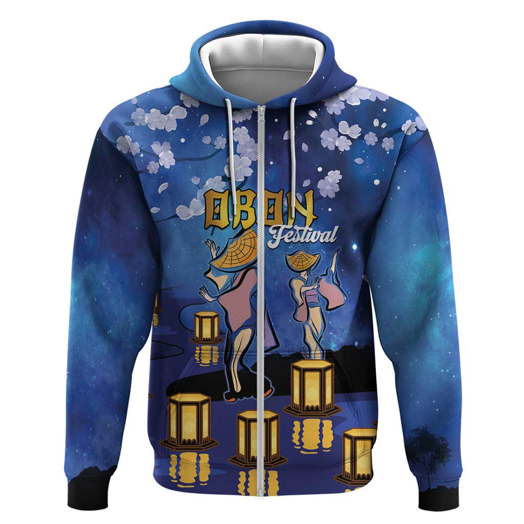 Japan Obon Festival Zip Hoodie Sakura Lanterns With Bon Dance LT14 Zip Hoodie Blue - Polynesian Pride