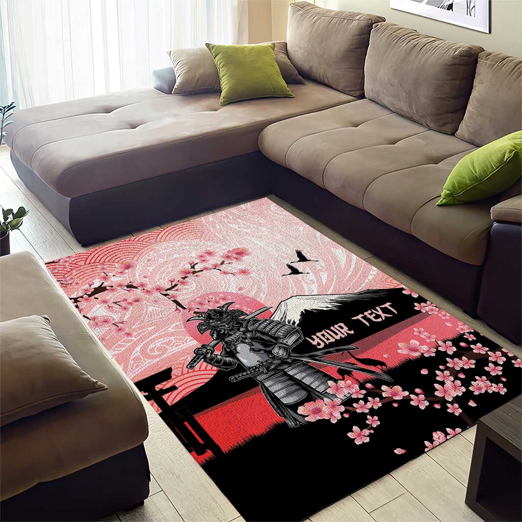 Personalised Japan Samurai Warrior Area Rug Japanese Cherry Blossom Polynesian Pattern - Polynesian Pride