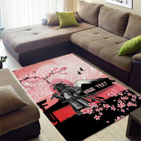 Personalised Japan Samurai Warrior Area Rug Japanese Cherry Blossom Polynesian Pattern - Polynesian Pride
