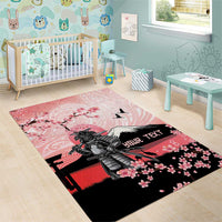 Personalised Japan Samurai Warrior Area Rug Japanese Cherry Blossom Polynesian Pattern - Polynesian Pride