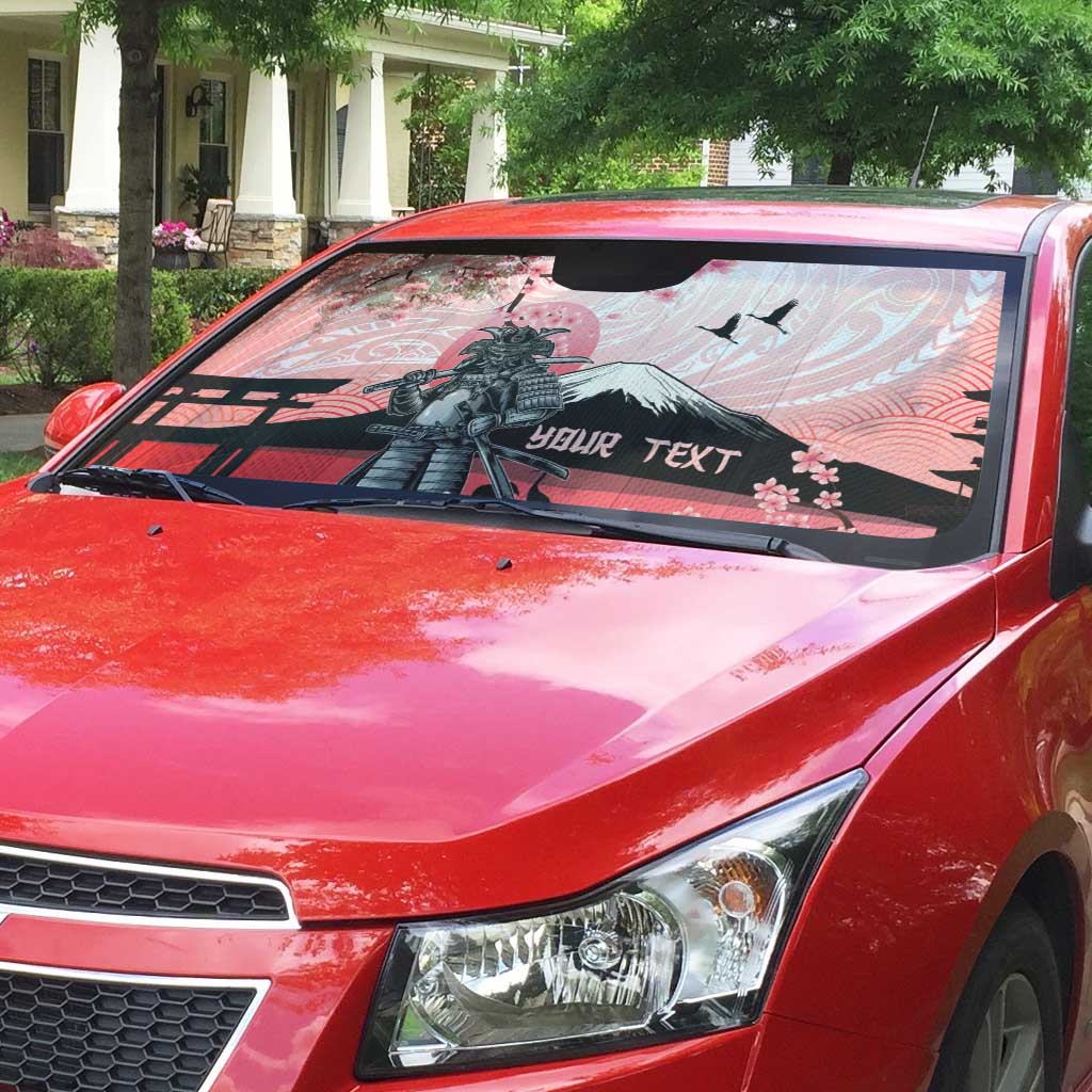 Personalised Japan Samurai Warrior Auto Sun Shade Japanese Cherry Blossom Polynesian Pattern - Polynesian Pride